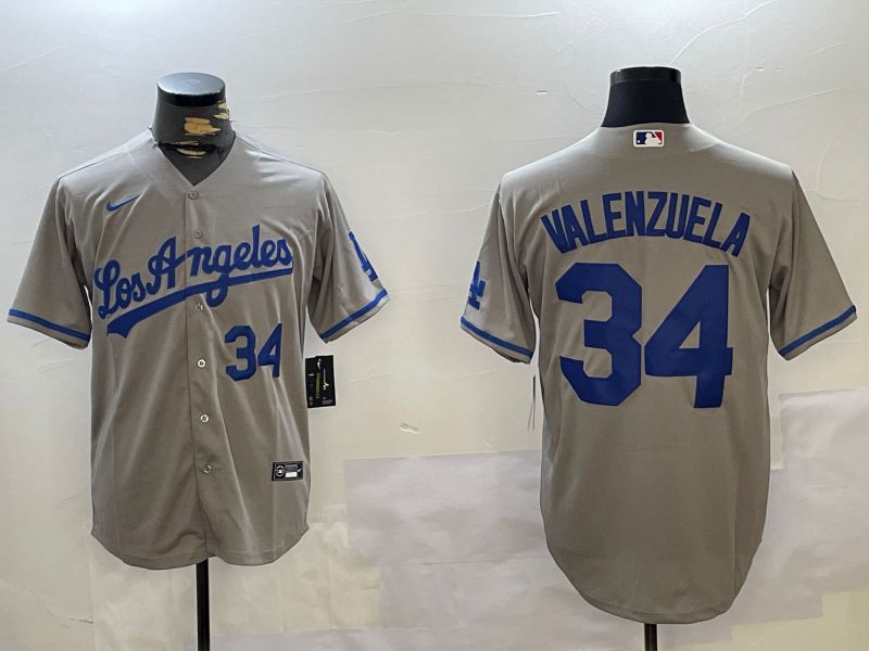 Men Los Angeles Dodgers #34 Valenzuela Grey Game 2024 Nike MLB Jersey style 10292